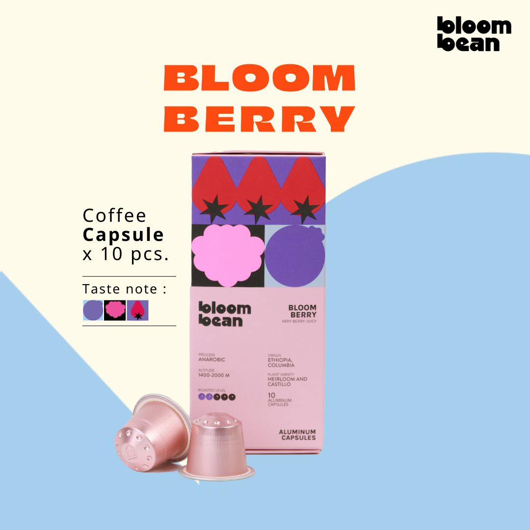 กาแฟแคปซูล Bloom Bean ถัวยอลูมิเนียม ใช้กับเครื่องชงทุกยี่ห้อที่ใช้แคปซูลขนาดเล็ก กล่องละ 10 แคปซูล
