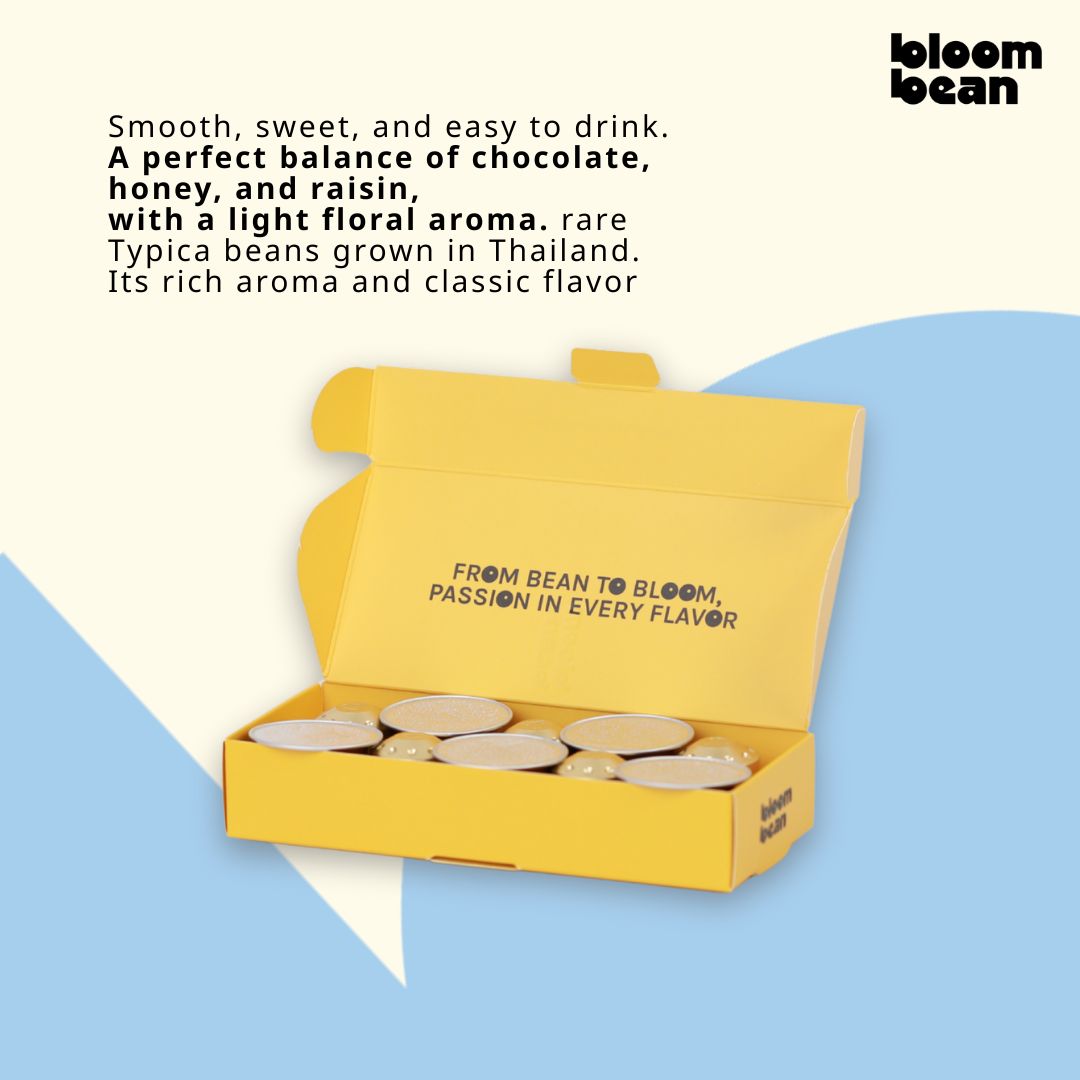 กาแฟแคปซูล Bloom Bean ถัวยอลูมิเนียม ใช้กับเครื่องชงทุกยี่ห้อที่ใช้แคปซูลขนาดเล็ก กล่องละ 10 แคปซูล