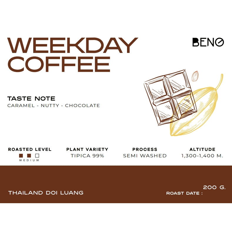 BENO เมล็ดกาแฟคั่วกลาง Weekday Coffee Roaster จากดอยหลวง